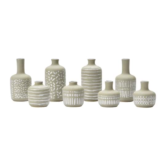 Mixed Pattern Taupe &#x26; Silver Stoneware Vase Set